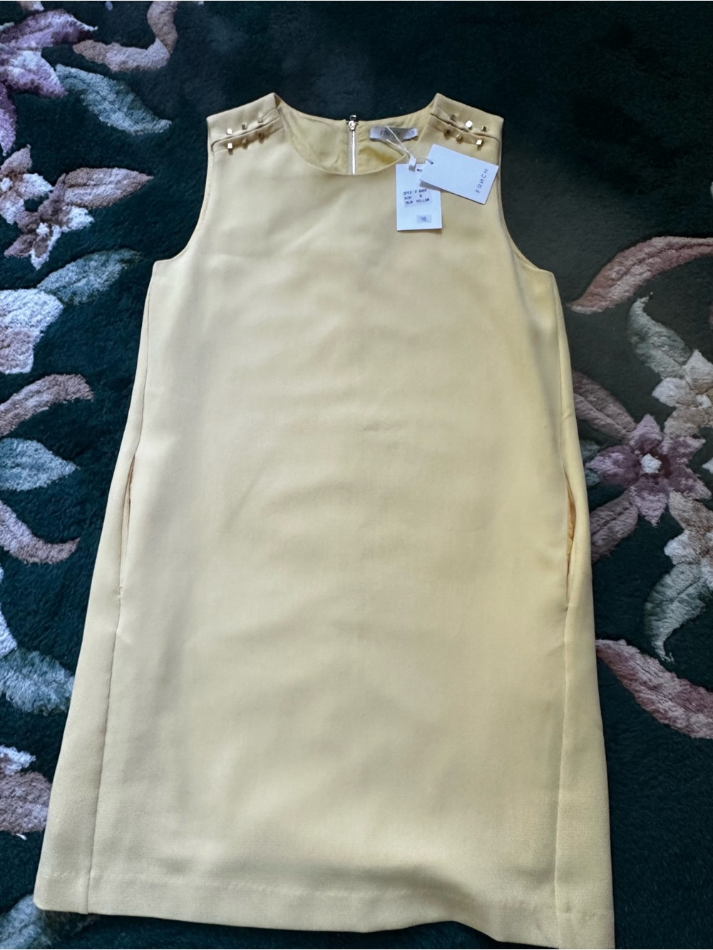 Sleeveless Shift Dress with Shoulder Studs in Yellow NWT